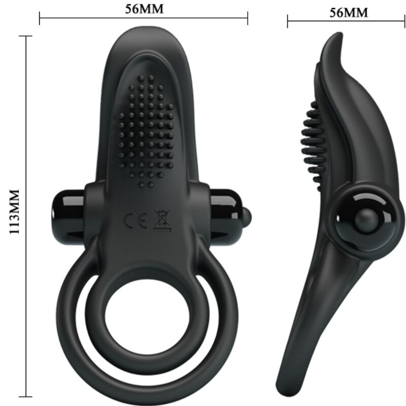 PRETTY LOVE - ANNEAU DOUBLE VIBRATION + STIMULATEUR DE CLITORIS 10 VIBRATIONS NOIR
