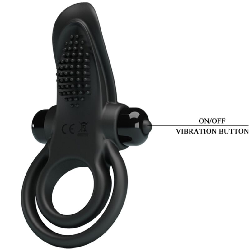 PRETTY LOVE - ANNEAU DOUBLE VIBRATION + STIMULATEUR DE CLITORIS 10 VIBRATIONS NOIR