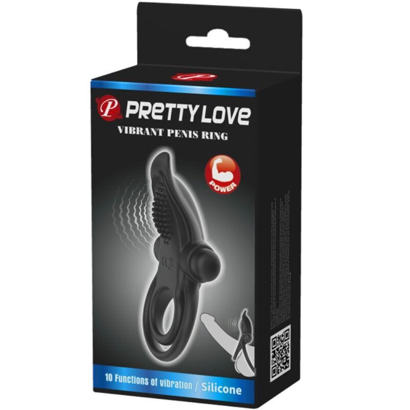 PRETTY LOVE - ANNEAU DOUBLE VIBRATION + STIMULATEUR DE CLITORIS 10 VIBRATIONS NOIR