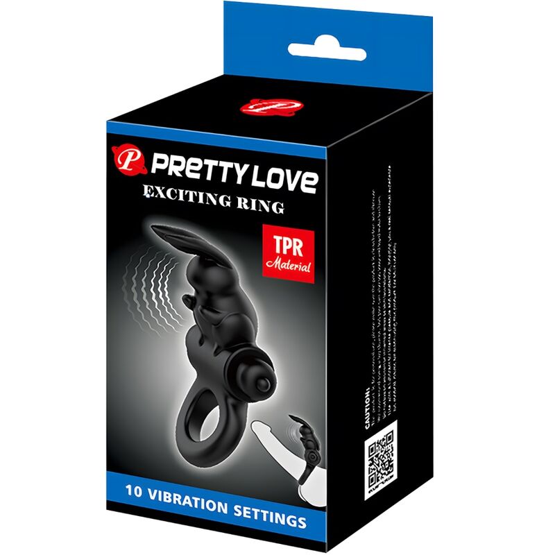 PRETTY LOVE - ANNEAU VIBRATEUR LAPIN EXCITANT 10 VIBRATIONS NOIR