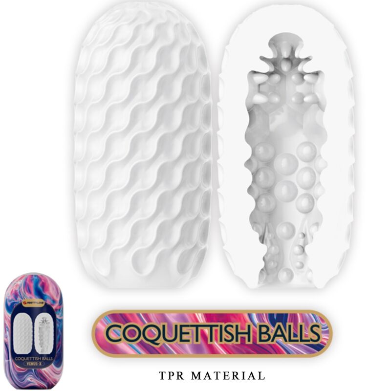 PRETTY LOVE - BOULES DE SILICONE COQUETTERY, MASTURBATEUR HOMME, BLANC