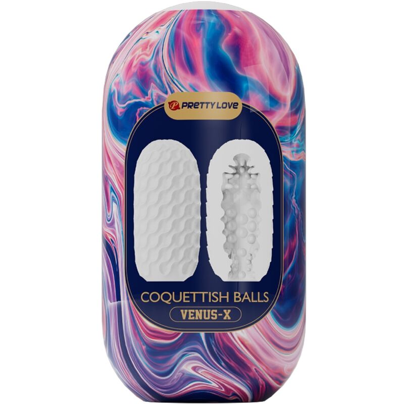 PRETTY LOVE - BOULES DE SILICONE COQUETTERY, MASTURBATEUR HOMME, BLANC