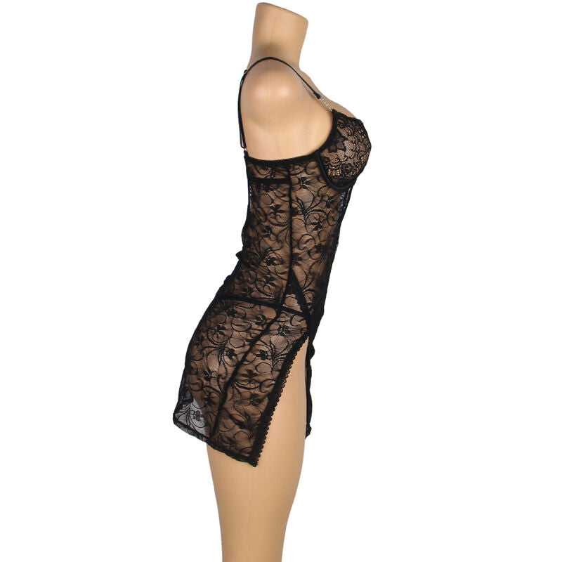 SUBBLIME - 954185 KANTEN BABYDOLL MET VERSTELBARE BANDJES ZWART S/M