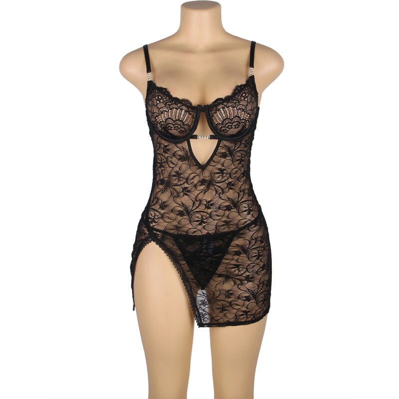 SUBBLIME - 954185 BABYDOLL EN DENTELLE À BRETELLES RÉGLABLES NOIR S/M