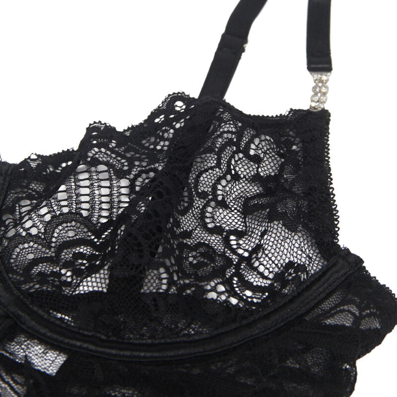SUBBLIME - 954185 KANTEN BABYDOLL MET VERSTELBARE BANDJES ZWART S/M