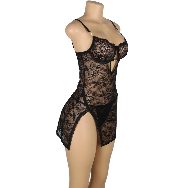 SUBBLIME - 954185 BABYDOLL EN DENTELLE À BRETELLES RÉGLABLES NOIR S/M
