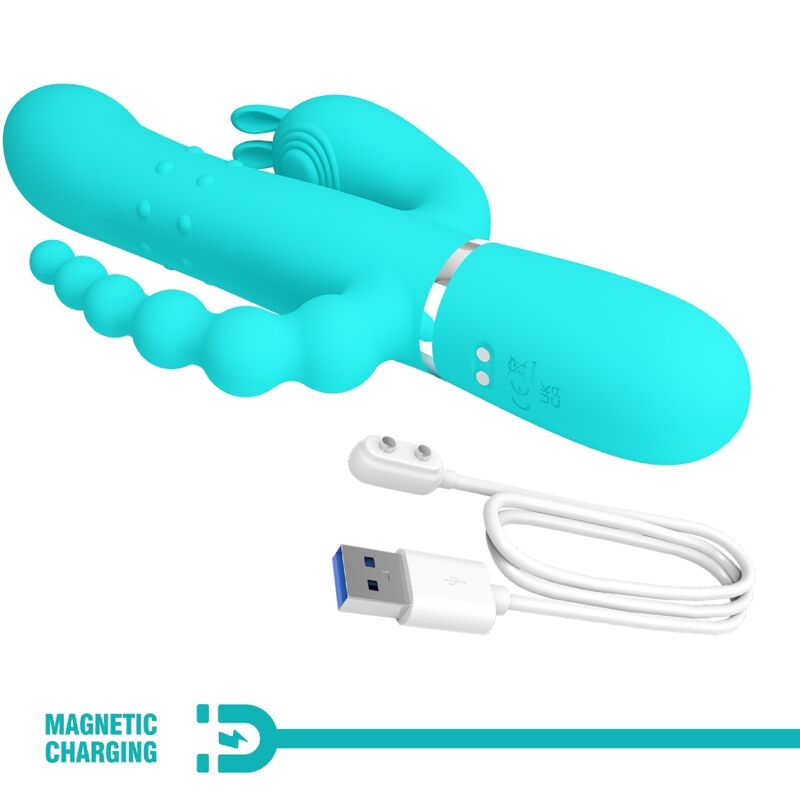 PRETTY LOVE - CAMMY 4 IN 1 MULTIFUNCTIONELE DRIEVOUDIGE KONIJNENVIBRATOR BLAUW