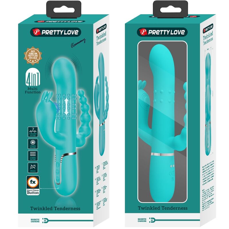 PRETTY LOVE - CAMMY 4 IN 1 MULTIFUNCTIONELE DRIEVOUDIGE KONIJNENVIBRATOR BLAUW