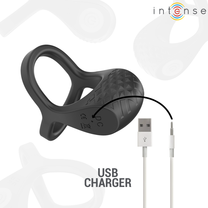INTENSE - ALEX VIBRATOR DUBBELE PENISRING 10 VIBRATIES ZWART