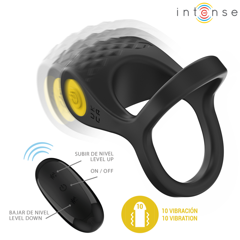 INTENSE - ALEX VIBRATOR DUBBELE PENISRING 10 VIBRATIES ZWART