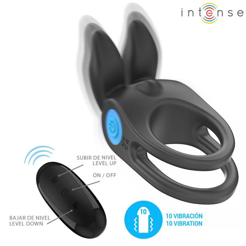 INTENSE - SAM VIBRATOR DUBBELE PENISRING 10 VIBRATIES ZWART