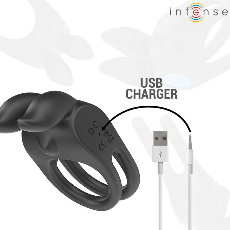 INTENSE - SAM VIBRATOR DUBBELE PENISRING 10 VIBRATIES ZWART