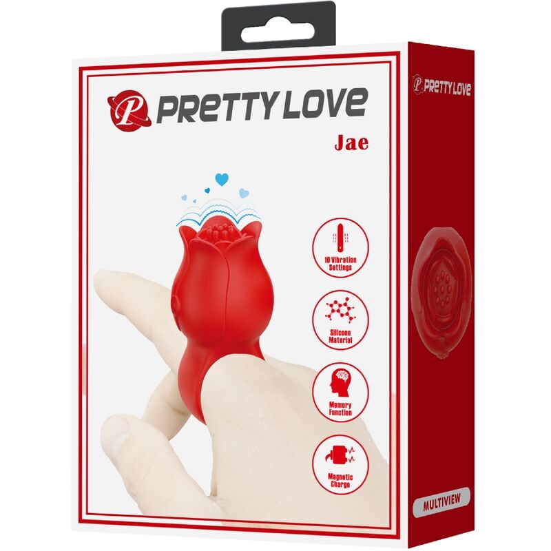 PRETTY LOVE - JAE ROSE VIBRATEUR DE DOIGT EN FORME DE ROSE 10 VIBRATIONS ROUGE