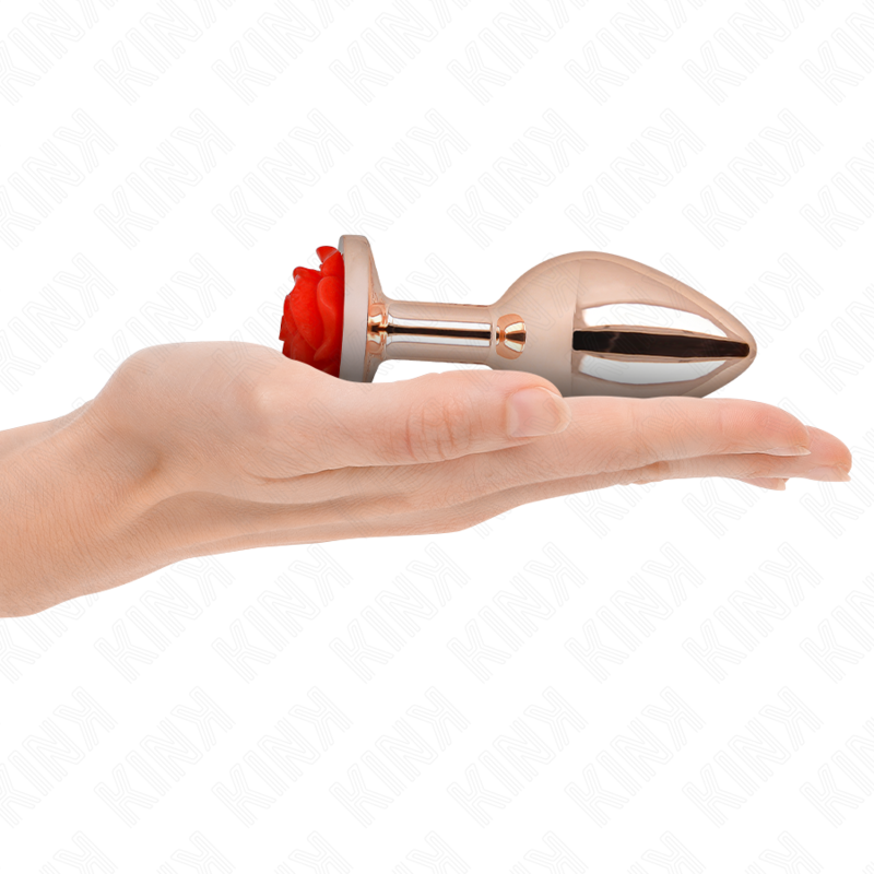 KINK - PINK GOLDEN ANAL PLUG WITH RED ROSE L