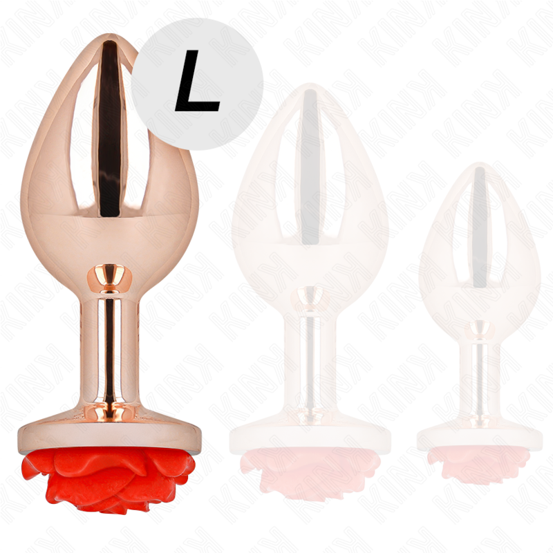 KINK - PLUG ANAL ROSE DORÉ AVEC ROSE ROUGE L