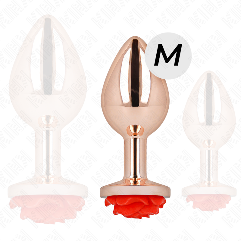 KINK - PLUG ANAL ROSE DORÉ AVEC ROSE ROUGE M
