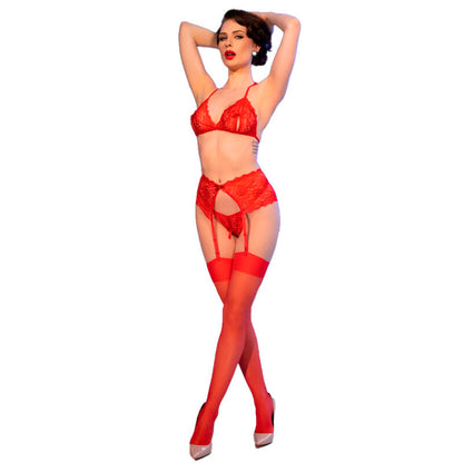 CHILIROSE - CR 4848 ROTES SPITZEN-BH- + STRING- + STRÜMPFE-SET XL
