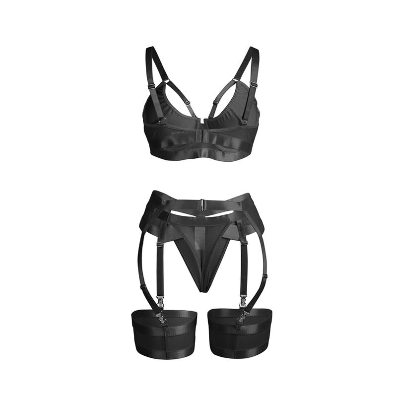 SUBBLIME - 955236 ENSEMBLE SOUTIEN-GORGE BONDAGE NOIR AVEC BANDE JARRETELLES S/M