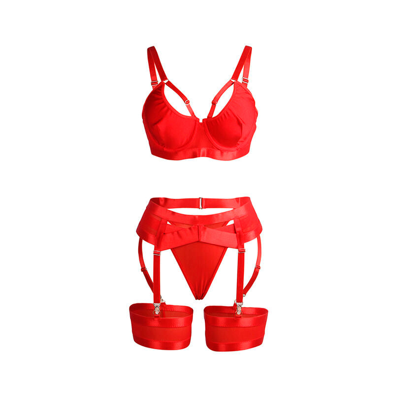 SUBBLIME - 955250 ROTER BONDAGE-BH MIT STRUMPFBAND-SET S/M