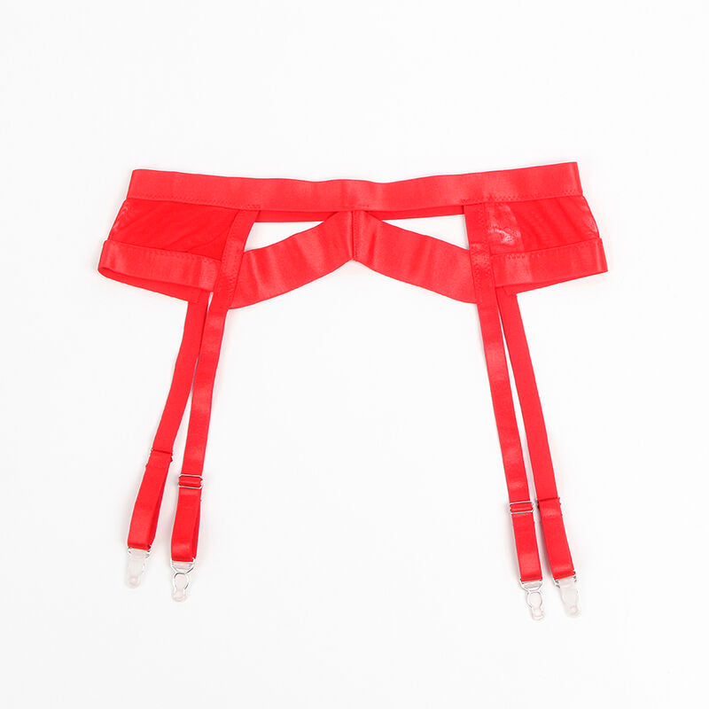 SUBBLIME - 955267 ENSEMBLE SOUTIEN-GORGE BONDAGE ROUGE AVEC BANDE JARRETELLES L/XL