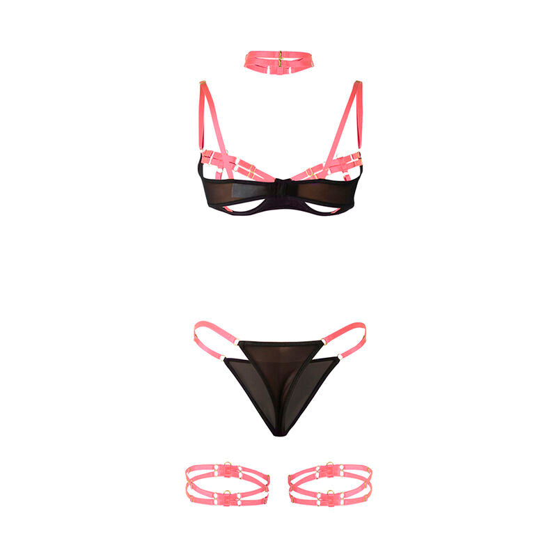 SUBBLIME - 955304 BH-SET MET KETTING EN BEENDETAILS FLUORESCEREND ROZE L/XL