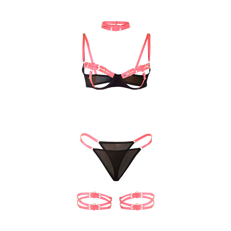 SUBBLIME - 955304 BH-SET MET KETTING EN BEENDETAILS FLUORESCEREND ROZE L/XL