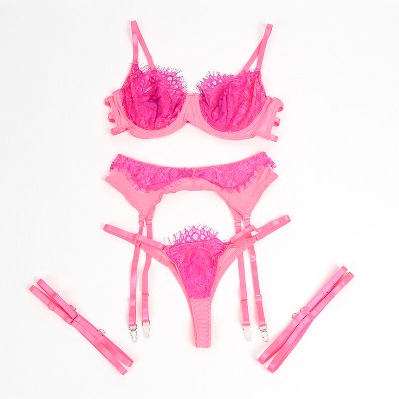 SUBBLIME - 955366 BH-SET MET KANT EN KORRELBAND ROZE EN PAARS L/XL