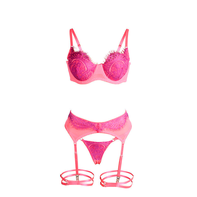 SUBBLIME - 955366 BH-SET MET KANT EN KORRELBAND ROZE EN PAARS L/XL