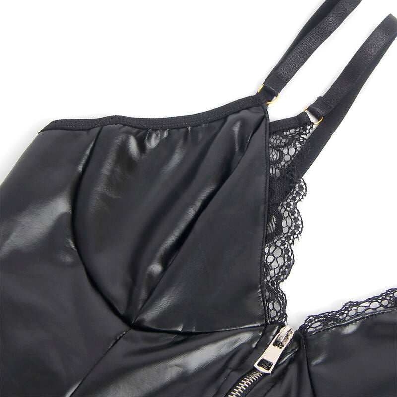 SUBBLIME - 955458 ZWART LEDEREN BODYSUIT MET RITS S/M