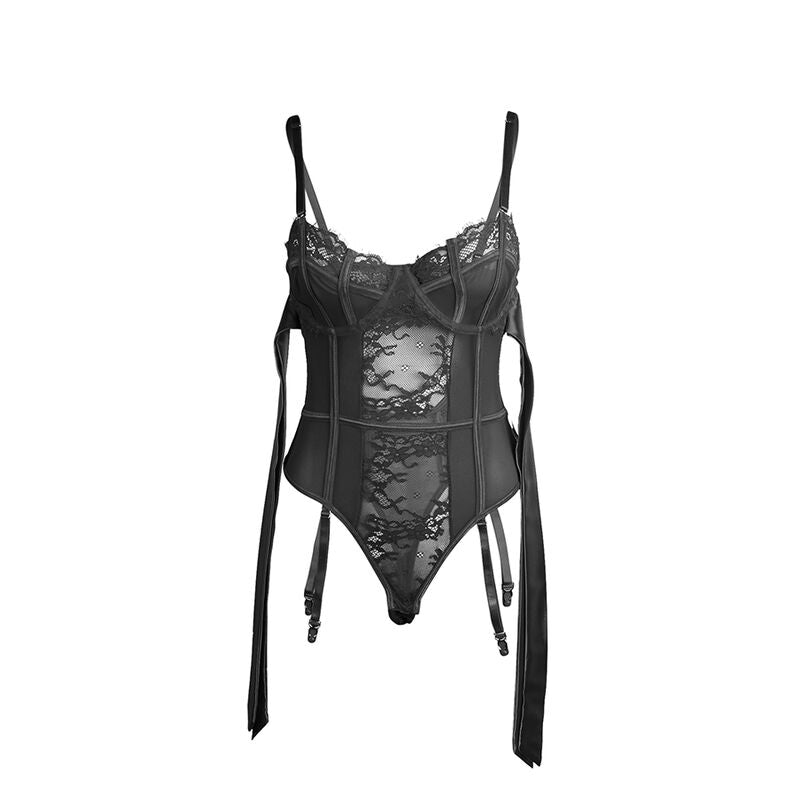 SUBBLIME - 955496 KANTEN BODYSUIT MET STRIKKEN EN JARRETELLEN ZWART S/M