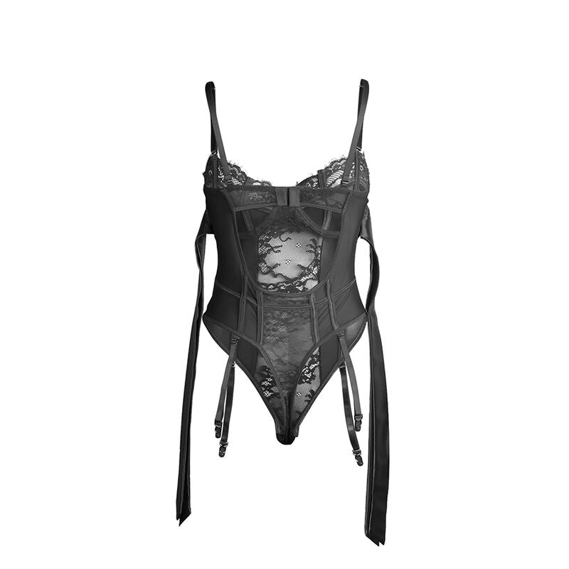 SUBBLIME - 955502 KANTEN BODYSUIT MET STRIKKEN EN JARRETELLEN ZWART L/XL