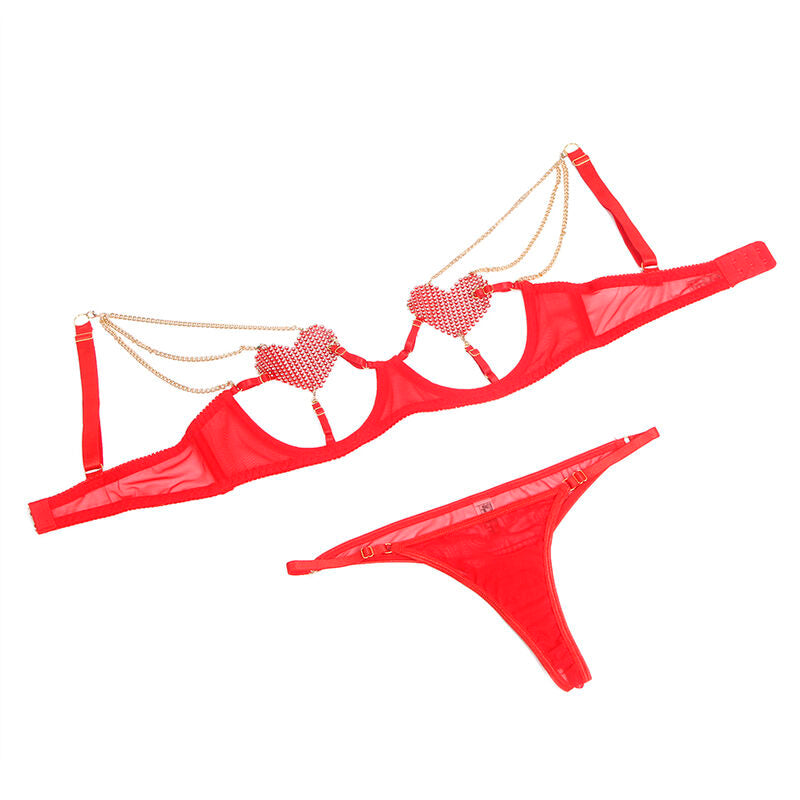 SUBBLIME - 955526 BH-SET MET KETTINGEN EN MESH HART ROOD L/XL