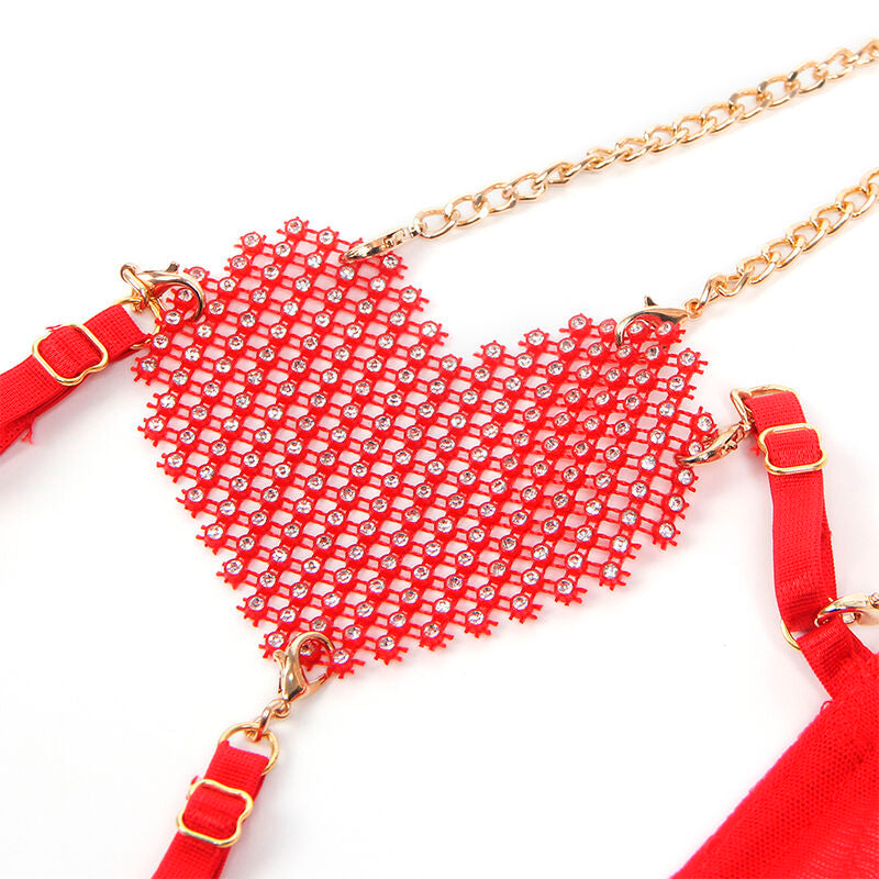 SUBBLIME - 955526 BH-SET MET KETTINGEN EN MESH HART ROOD L/XL