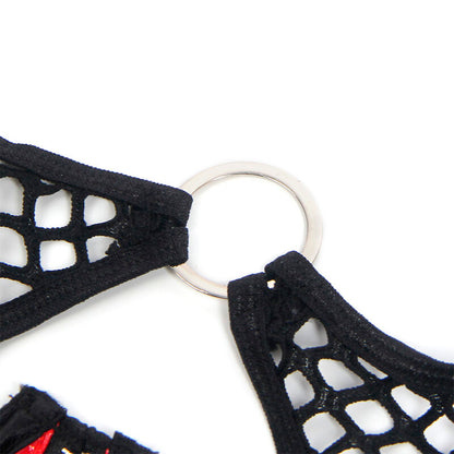 SUBBLIME - 955540 ROTES LACKLEDER-NETZ-ZIPPER-BH-SET L/XL