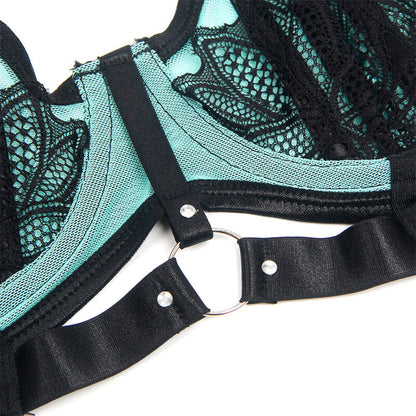 SUBBLIME - 955557 GRÜNES LACKLEDER-NETZ-ZIPPER-BH-SET S/M