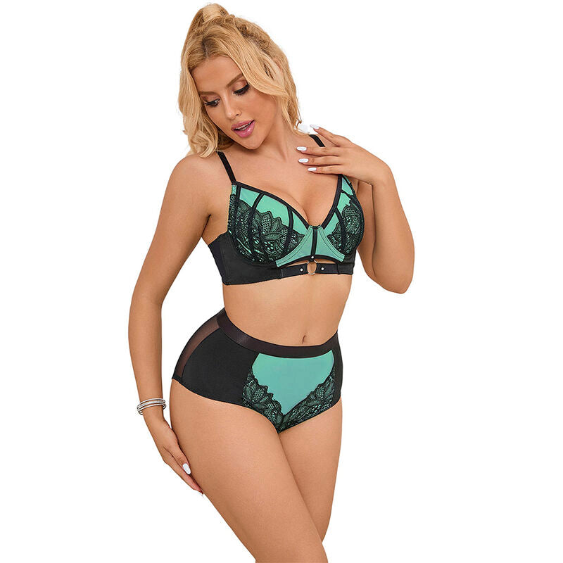 SUBBLIME - 955557 ENSEMBLE SOUTIEN-GORGE FERMETURE ÉCLAIR EN CUIR VERNI VERT S/M