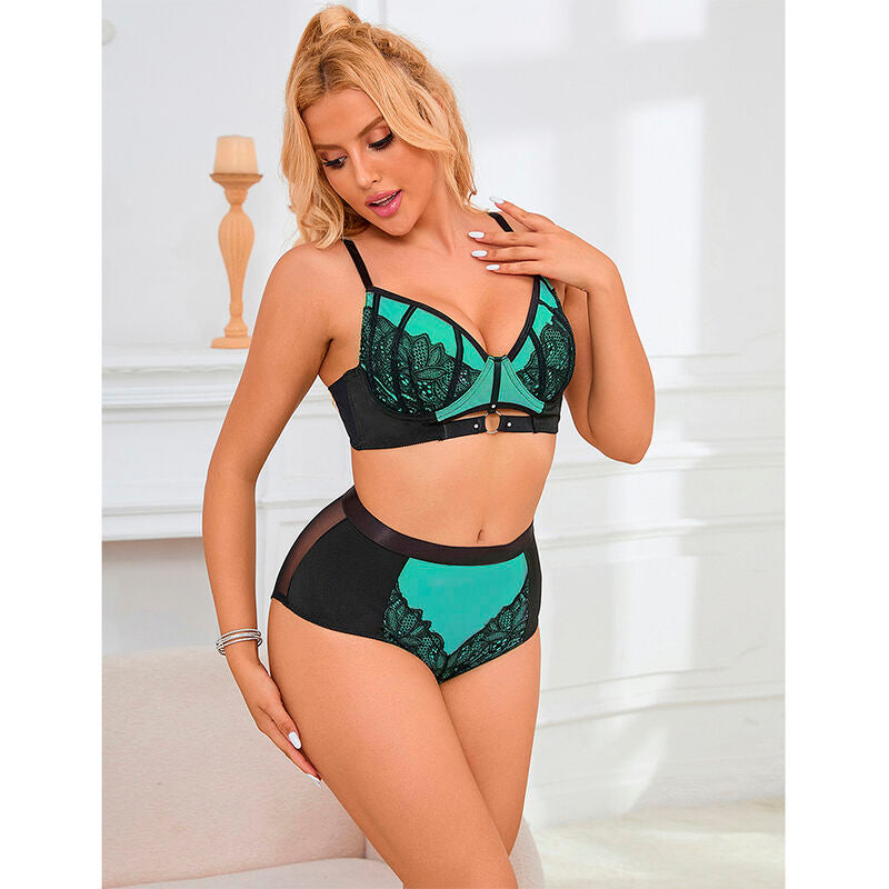 SUBBLIME - 955564 ENSEMBLE SOUTIEN-GORGE FERMETURE ÉCLAIR EN CUIR VERNI VERT L/XL