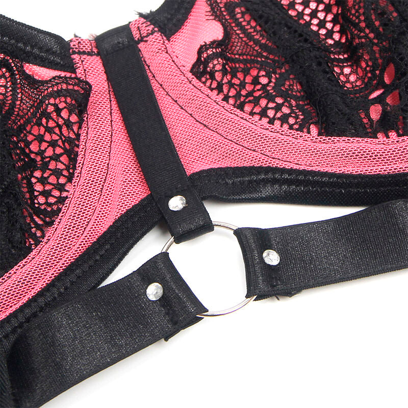 SUBBLIME - 955588 ENSEMBLE SOUTIEN-GORGE À FERMETURE ÉCLAIR EN CUIR VERNI ROSE L/XL