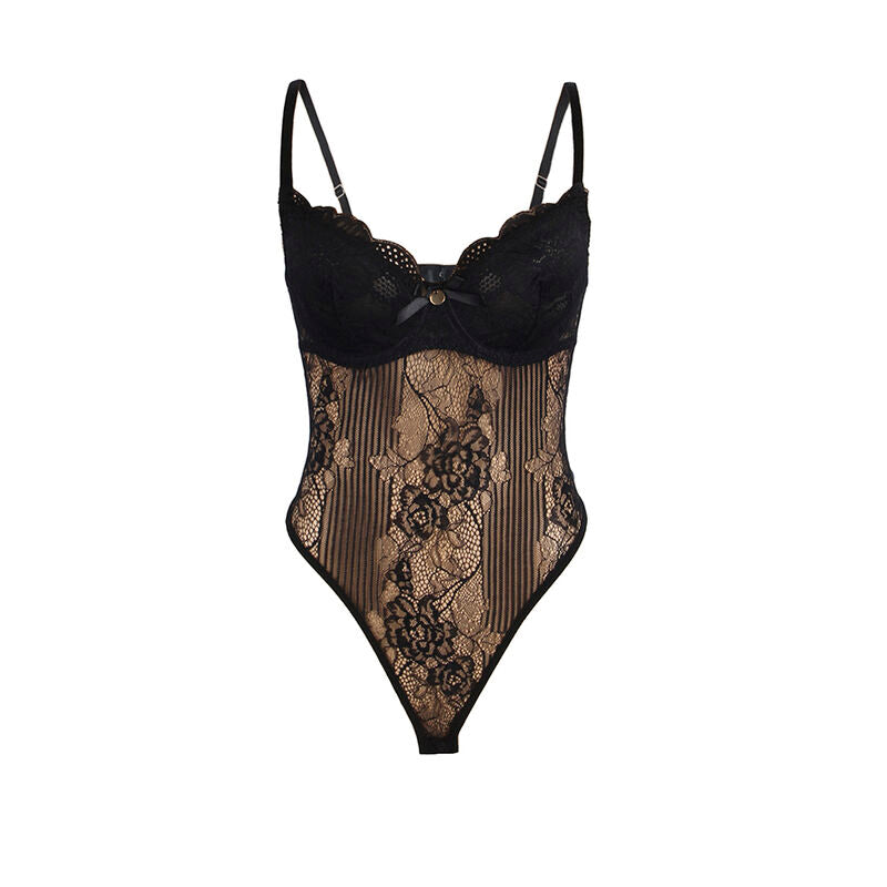 SUBBLIME - 955618 KANTEN BODYSUIT MET ONDERKANTSLUITING ZWART S/M