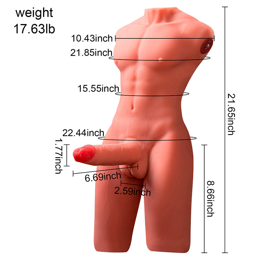 XISE – JASON HALBKÖRPER REALISTISCHER MÄNNLICHER TORSO MIT STOSS- UND VIBRATIONSMÖGLICHKEITEN 55 CM