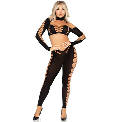 LEG AVENUE - CROP TOP UND LEGGINGS CUT-OUT NAHTLOS SCHWARZ