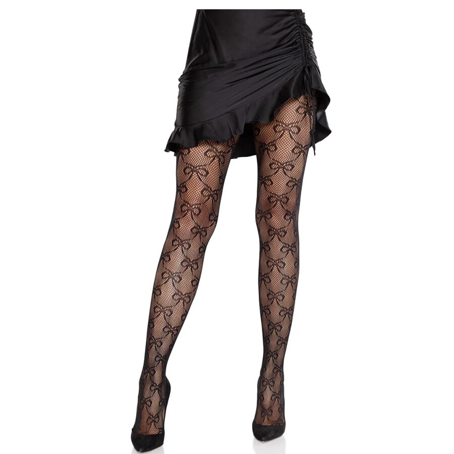 LEG AVENUE - NETZSTRUMPFHOSEN MIT SCHLEIFE SCHWARZ