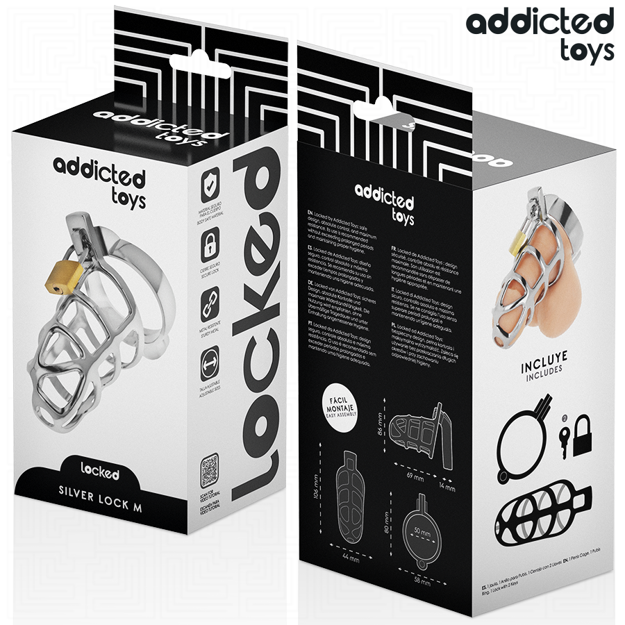 ADDICTED TOYS LOCKED - SILBERNES SCHLOSS PENISKÄFIG METALL GRÖSSE M