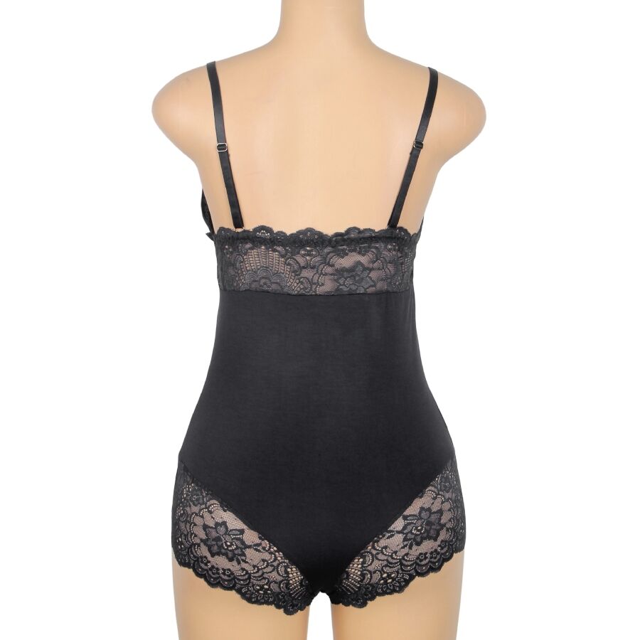 SUBBLIME - SCHWARZER TEDDY MIT BLUMENSPITZENDETAIL L/XL