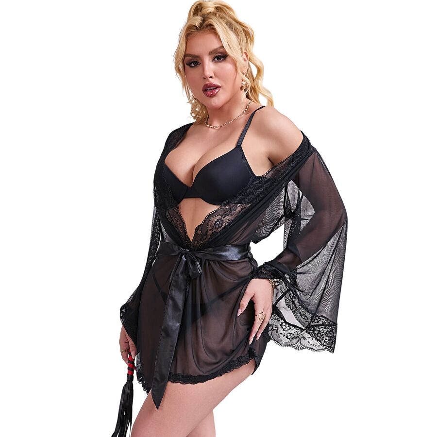 SUBBLIME - BATA TELA TRANSPARENTE DETALLE ENCAJE NEGRO S/M