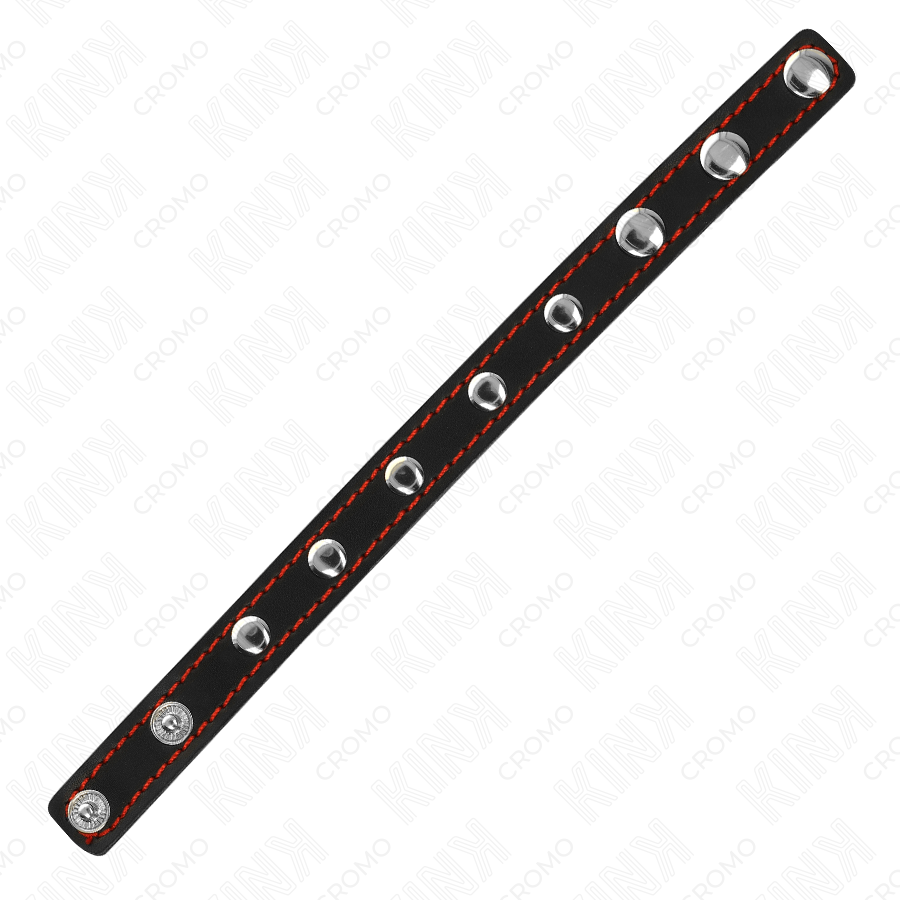 KINK - LEATHER PENIS RING WITH PRESSURE CLOSURE, RED LINING, 21 X 1.5 CM
