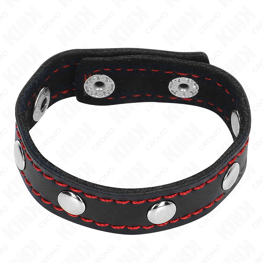KINK - LEATHER PENIS RING WITH PRESSURE CLOSURE, RED LINING, 21 X 1.5 CM