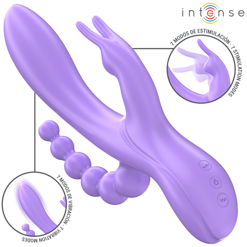 INTENSE - MIKO TRIPLE VIBRATEUR LAPIN &amp; STIMULATEUR &amp; ANAL 7 VIBRATIONS VIOLET