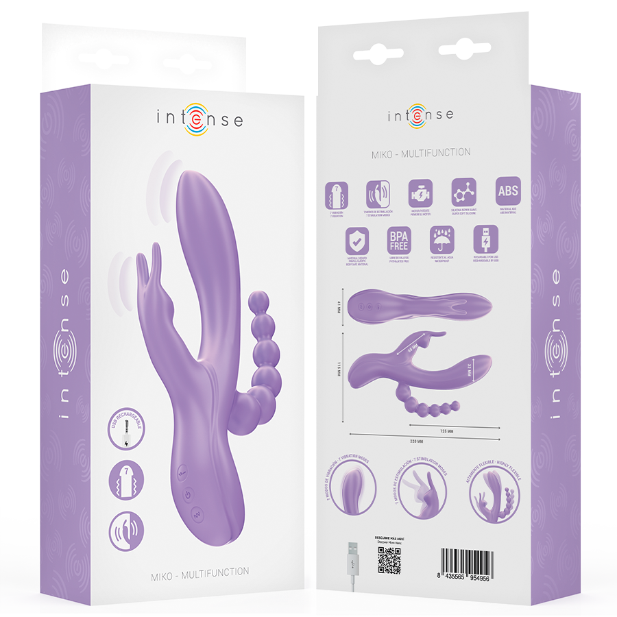 INTENSE - MIKO TRIPLE VIBRATEUR LAPIN &amp; STIMULATEUR &amp; ANAL 7 VIBRATIONS VIOLET