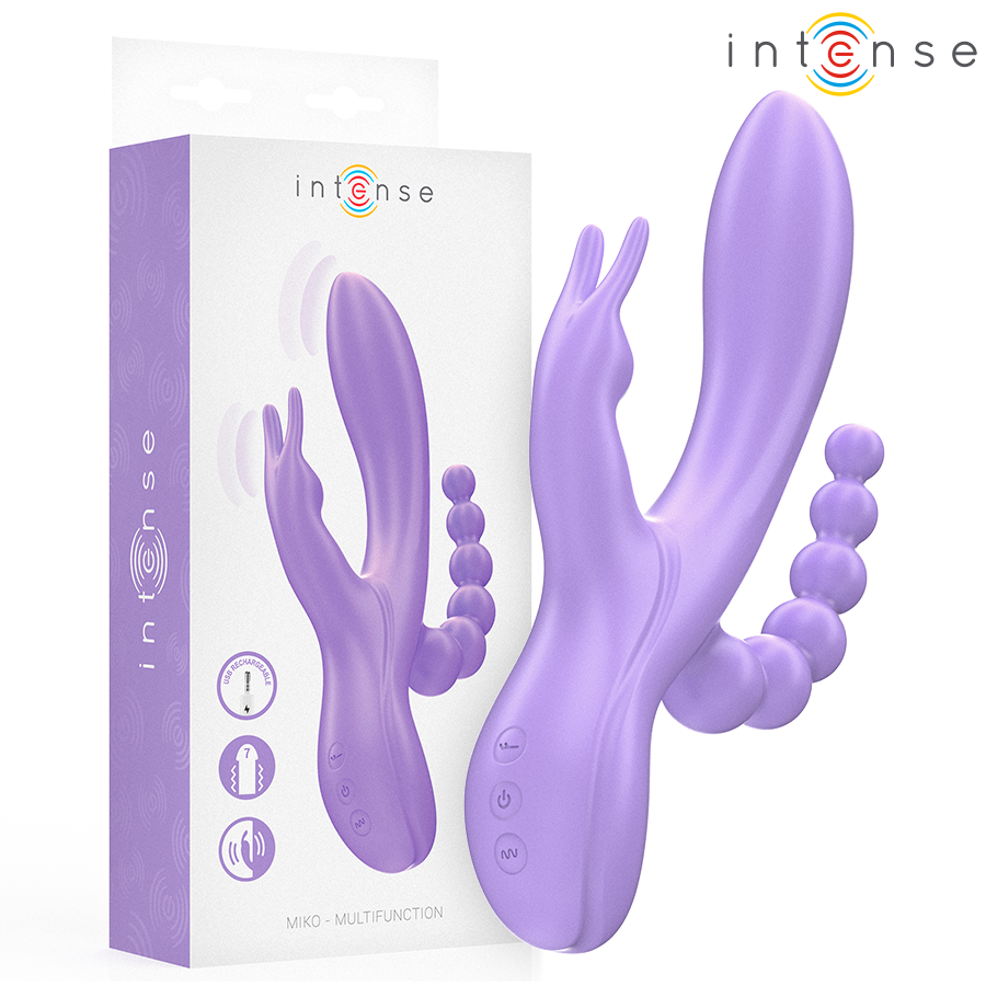 INTENSE - MIKO TRIPLE VIBRATEUR LAPIN &amp; STIMULATEUR &amp; ANAL 7 VIBRATIONS VIOLET